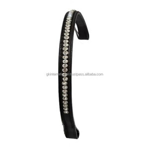 Diadema de cuero negro decorativa con cristales de alta calidad para caballo, hecha a mano con pedrería curvada, diseño personalizado, brida ecuestre. - Product Image 6