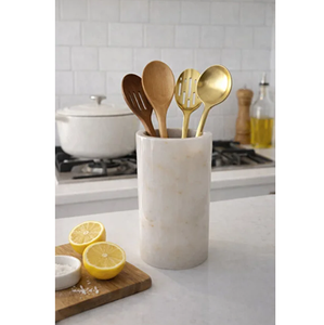 Kitchen Countertop White Marble Eco-Friendly Cooking Tools Holder 2 Pieces In Different Sizes With Customised logo - Product Image 3