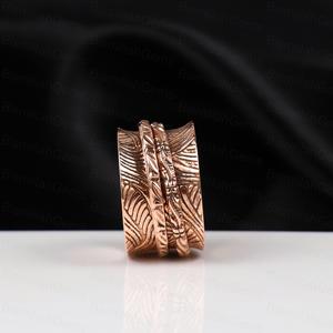 Vintage Copper Spinner <b>Ring</b> Leaf Pattern Textured Wide Band Handmade Healing Energy Meditation Worry <b>Ring</b> Wholesale Jewelry - Product Image 3