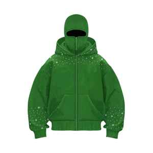 Sweat-shirt cagoule zippée intégrale pour homme avec logo personnalisé, en polaire et coton, style ninja, orné de strass, pour le ski et le streetwear robuste - Product Image 1