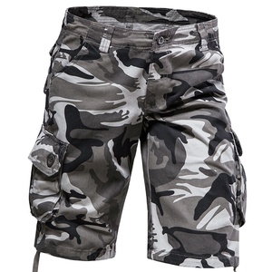 Shorts cargo décontractés pour hommes en toile camouflage tissée à taille mi-haute, en coton, confortables et multi-poches - Product Image 1
