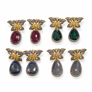Luxury Butterfly <b>Stud</b> <b>Earrings</b> 18k Gold Plated Raw Sapphire <b>Emerald</b> Ruby Gemstone Drop <b>Earrings</b> Vintage Fine Jewelry for Women - Product Image 2
