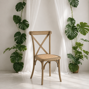 Blond Oak Resin CrossBack Adjustable Wedding Chair Modern Design Stackable Lightweight Durable Strong UV Resistant Hotel Outdoor - Product Image 1