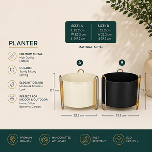 Black and Ivory Metal <b>Planters</b> with <b>Gold</b> Stands Modern Indoor Flower Pots for Elegant Living Room Bedroom Office and Luxury Home - Product Image 3