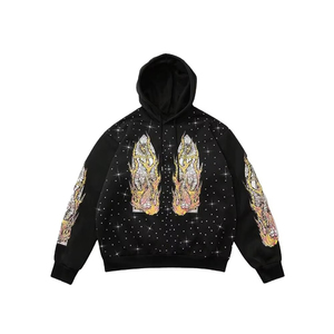 เสื้อฮู้ดดี้ทรงโอเวอร์ไซส์แบบตัดเย็บลายเพชร พร้อมดีไซน์ประดับคริสตัล ผ้าฟลีซหนานุ่ม บริการ ODM สำหรับแบรนด์สตรีทแวร์ - Product Image 1
