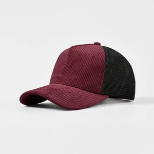 Gorra Trucker Personalizada de 5 Paneles, Negra, de Pana, con Malla Trasera y Cierre a Presión, Estilo Retro Urbano - Product Image 2