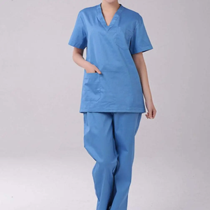 Ensemble de blouses médicales pour femmes, col en V, manches courtes, pantalon, tissu en coton, couleur personnalisée - Product Image 2