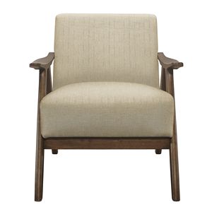 Fauteuil d'appoint moderne 1 pièce pour salon, revêtement en tissu marron clair avec dossier et assise rembourrés, structure en bois finition noyer, mobilier de maison - Product Image 4
