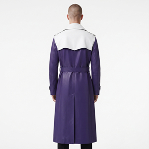 <b>Men</b> Leather <b>Coat</b> with Adjustable Belt <b>Men's</b> Cowhide <b>Long</b> <b>Coat</b> <b>Mens</b> Leather Trench <b>Coat</b> Side Pockets <b>Men</b> Button Leather Overcoat - Product Image 2