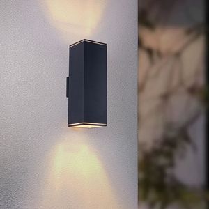 Lampada da Parete Moderna per Esterni Mirrea a 2 Luci, Tubo Rettangolare in Alluminio con Copertura in Vetro Temperato, Impermeabile per Portico e Patio - Product Image 1