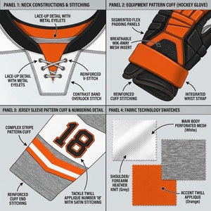 Maillot de hockey sur glace personnalisé pour homme, manches longues, uniforme sublimé blanc, gris, orange, tissu respirant, vêtements d'équipe, taille adulte - Product Image 6