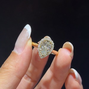 IGI Certified HPHT CVD Lab Created Diamond Halo Ring 14K 18K <b>Solid</b> Gold Pear Cut Lab Grown diamond Engagement Wedding Ring - Product Image 2