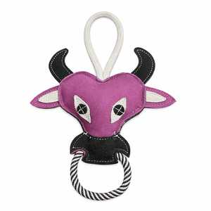 Jouet à mâcher pour chien en forme de taureau violet mignon avec anneau en corde, textile durable, pour usage intérieur - Product Image 3