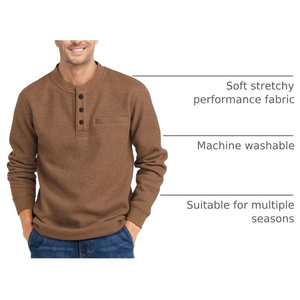 <b>Men's</b> Waffle Henley Sweatshirt Long Sleeve Pullover <b>Thermal</b> Loose Fit Chest Pocket Fall Winter <b>Top</b> - Product Image 3