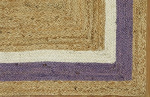 Alfombra de yute natural hecha a mano con borde morado y blanco – Alfombra rústica ecológica - Product Image 4
