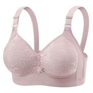 Wire-Free Push-Up <b>Bra</b> Women's 3/4 Cup Breathable Adjustable Straps Elegant Everyday Wear U-Back Rhinestone Pink Knitted - Product Image 6