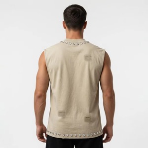 Custom Screen Print <b>Distressed</b> Rhinestone Tank <b>Top</b> 100% Cotton Premium Streetwear Sleeveless T Shirt Unisex OEM Wholesale - Product Image 6