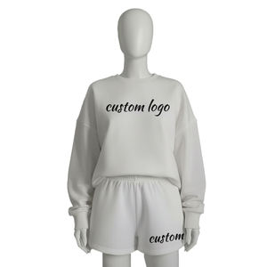 Conjunto Deportivo de Invierno para Hombre, Sudadera Oversize con Cuello Redondo, Pantalones Cortos de Felpa de Poliéster/Algodón, Conjunto de 2 Piezas - Product Image 1