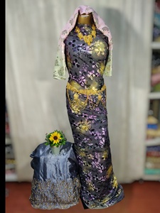 Nouvelle Robe Exquise Somalienne Exclusive Maqbal Dirac en Velours Jacquard 2026 – Motifs Floraux Intrincés Scintillants 100% Soie - Product Image 5