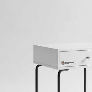 Taburete Moderno Industrial de Madera Blanca con Cajón, Patas de Metal Negro, Taburete Minimalista con Almacenamiento para Apartamento, Escuela, Dormitorio, Sala de Estar - Product Image 3