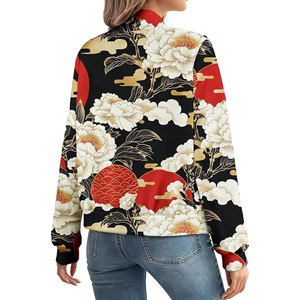 New <b>Womens</b> Woven Bomber <b>Jacket</b> Stylish Long Sleeve Lightweight Modern Casual Fashion Floral Print Customizable - Product Image 3