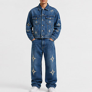 Ensemble de jeans décontractés pour homme en coton 100% premium, brodé, respirant, pour l'hiver, veste et pantalon durables, vêtements de mode streetwear - Product Image 1