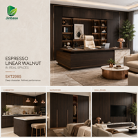 Panneau décoratif moderne de luxe Jinbase en OSB mélaminé linéaire noyer 18 mm, 1220x2440 mm, E0, en panneaux de particules orientées