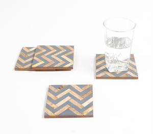 <b>Round</b> Wooden Coaster <b>Set</b> With Geometric Flower Design Black White Brown Modern <b>Table</b> Mats Non Slip 7 Mm Thickness - Product Image 5