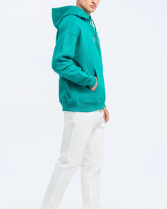 เสื้อฮู้ดผู้ชายสีเขียวอมฟ้า ผ้าฝ้าย ทรงปกติ สีพื้น สวมใส่สบาย มีกระเป๋า ดีไซน์ผ้าเฟรนช์เทอร์รี่ถัก สไตล์ฤดูใบไม้ร่วง - Product Image 3