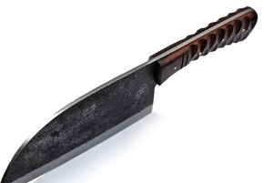 Cuchillo de Carnicero Nórdico Forjado a Mano de Acero al Carbono con Mango de Madera Antideslizante y Funda, Espiga Completa, Ambidiestro - Product Image 2