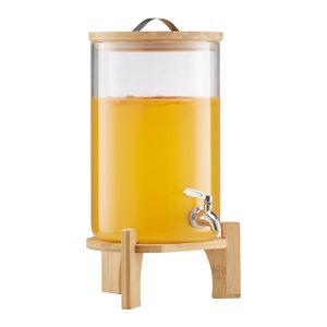 Distributeur de boissons de 2,2 gallons avec robinet en acier inoxydable, distributeur de jus en verre sur support en bois pour les fêtes, pour tour à bière - Product Image 1