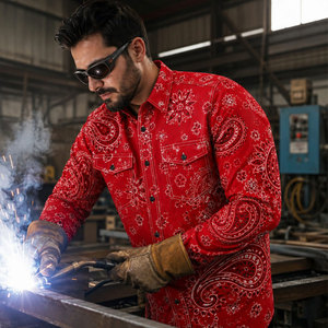 Men's Work Overalls Western Fire Resistant FR Pearl Snaps <b>Welding</b> <b>Shirt</b> Workwear <b>Welding</b> <b>Shirt</b> for Men - Product Image 6