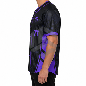 Custom Sublimated Men's <b>Baseball</b> Jersey Button-Up Short Sleeve Moisture-Wicking Breathable Plus Size Geometric Print Black - Product Image 5