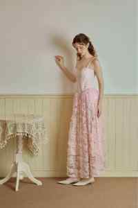 High Quality Vietnam Maxi Length Casual <b>Dresses</b> Sleeveless Strap Square Neck Hellen 3D Floral Lace Jacquard Slip <b>Dress</b> KD46 - Product Image 6