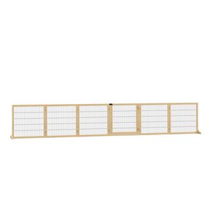 Cancelletto Pieghevole in Legno a 6 Pannelli per Cani di Piccola e Media Taglia con Finitura in Legno Naturale e Piedini di Supporto in Metallo - Product Image 1