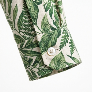 Chemise d'été en lin imprimée botanique pour homme, motif nature, décontractée, style resort, OEM ODM, vente en gros, impression personnalisée en usine - Product Image 2