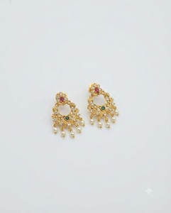 Traditional South Indian Temple Style Hanging <b>Earrings</b> Designer American <b>Diamond</b> Pearl <b>Dangle</b> Ethnic Wear <b>Earrings</b> Manufacturers - Product Image 1