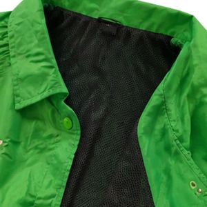 Green <b>Waterproof</b> Coach <b>Jacket</b> Lightweight Outdoor Windbreaker Casual Button Front <b>Jacket</b> Embroidered Design Fashion - Product Image 3