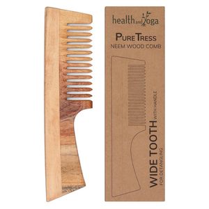 HealthAndYoga PureTress Peigne à dents larges en bois de Neem avec poignée, durable et écologique, pour hommes, usage domestique, fabriqué en Inde - Product Image 1