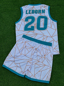 Conjunto de Uniforme de Baloncesto Rexfit Deportivo, Blanco y Verde Azulado, Estampado por Transferencia de Calor, Personalizado, Cuello en V, Sin Mangas, Unisex para Adultos - Product Image 5