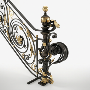 Barandilla de Escalera de Hierro Forjado Europeo con Detalles Dorados, Montaje en Suelo, Resistente al Óxido, para Balcón, Escalera Interior Moderna - Product Image 1