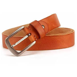 Cinturón de Cuero Casual de Moda 2025 al por Mayor, Cinturón de Cuero Genuino con Hebilla Dorada Individual para Mujer, para Vestir, Trabajo y Negocios - Product Image 1