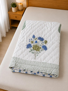 Hand Block Printed Cotton <b>Quilt</b> Reversible Indian Floral <b>Bedding</b> Lightweight Summer Razai Handmade Boho Comforter - Product Image 6