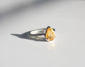 Natural Pear-Cut Citrine <b>Ring</b> in 925 Sterling <b>Silver</b> Handcrafted Twisted Rope Band Teardrop Gemstone <b>Statement</b> Jewelry - Product Image 2