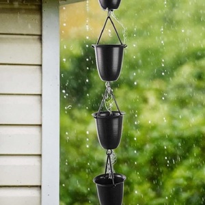 Highest Selling Hammered Design Iron Metal <b>Black</b> Coated Hanging 15 Cups Rain Chain Home Decorative Garden Downspouts Gutter Deco - Product Image 6