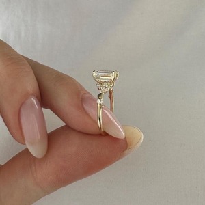 Emerald Cut Moissanite Engagement <b>Ring</b> Emerald Engagement <b>Ring</b> Branch <b>Boho</b> Anniversary <b>Ring</b> Yellow Gold Twig and Leaf Wedding . - Product Image 3