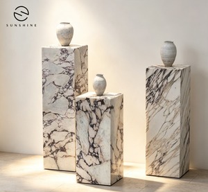 Pedestales de Mármol Rectangulares Sunshine, Soportes Decorativos de Piedra Hechos a Mano, Decoración Minimalista para el Hogar, 3 Piezas, Montaje en Suelo - Product Image 1