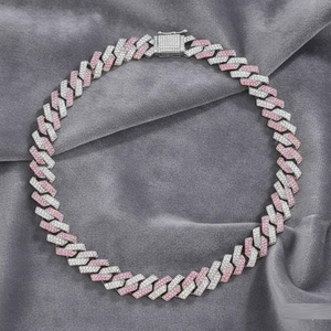 Cadena cubana Iced Out rosa y blanca para hombre, con diamantes de laboratorio, estilo Hip Hop, joyería premium, cadena llamativa, calidad de exportación - Product Image 1