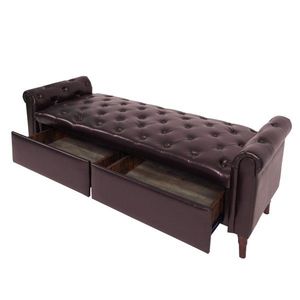 Multifunctional Brown Storage Sofa Stool with PU Leather Armrests - Product Image 3