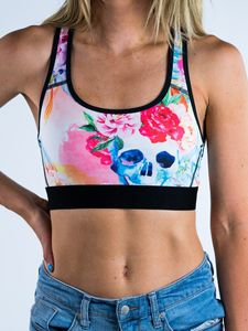 Soutien-gorge de sport pour femme à imprimé floral et crâne, col ras du cou, dos nageur, maintien moyen, respirant, en Spandex et Polyester, pour l'entraînement - Product Image 4